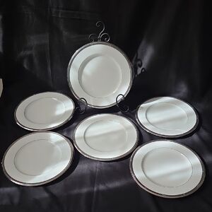 Noritake Set/6 Chatelaine Platinum Dinner Plates (Pattern 4801)